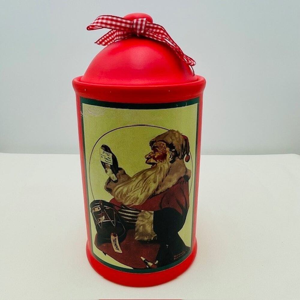 Vintage Norman Rockwell Design Studio Christmas Santa Cookie Jar With Lid